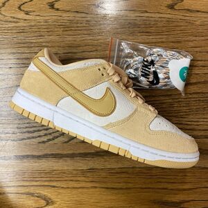 Size 7.5 8 Women's Nike Dunk Low LX Gold Suede Gold / Yellow White Shoes NEW